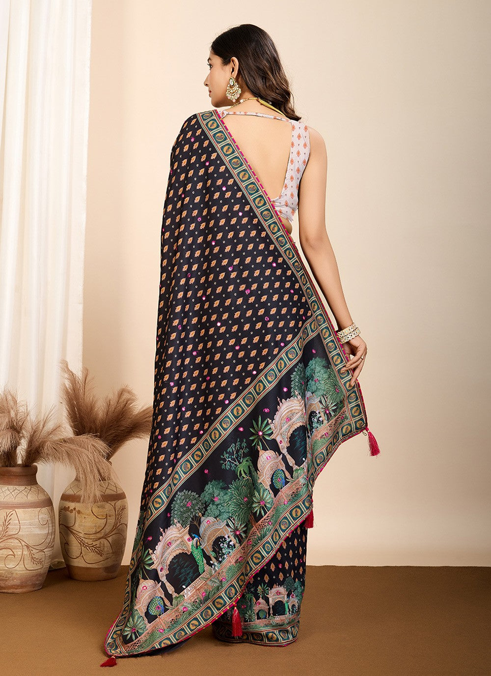 Digital Print Cotton Black Saree S13926