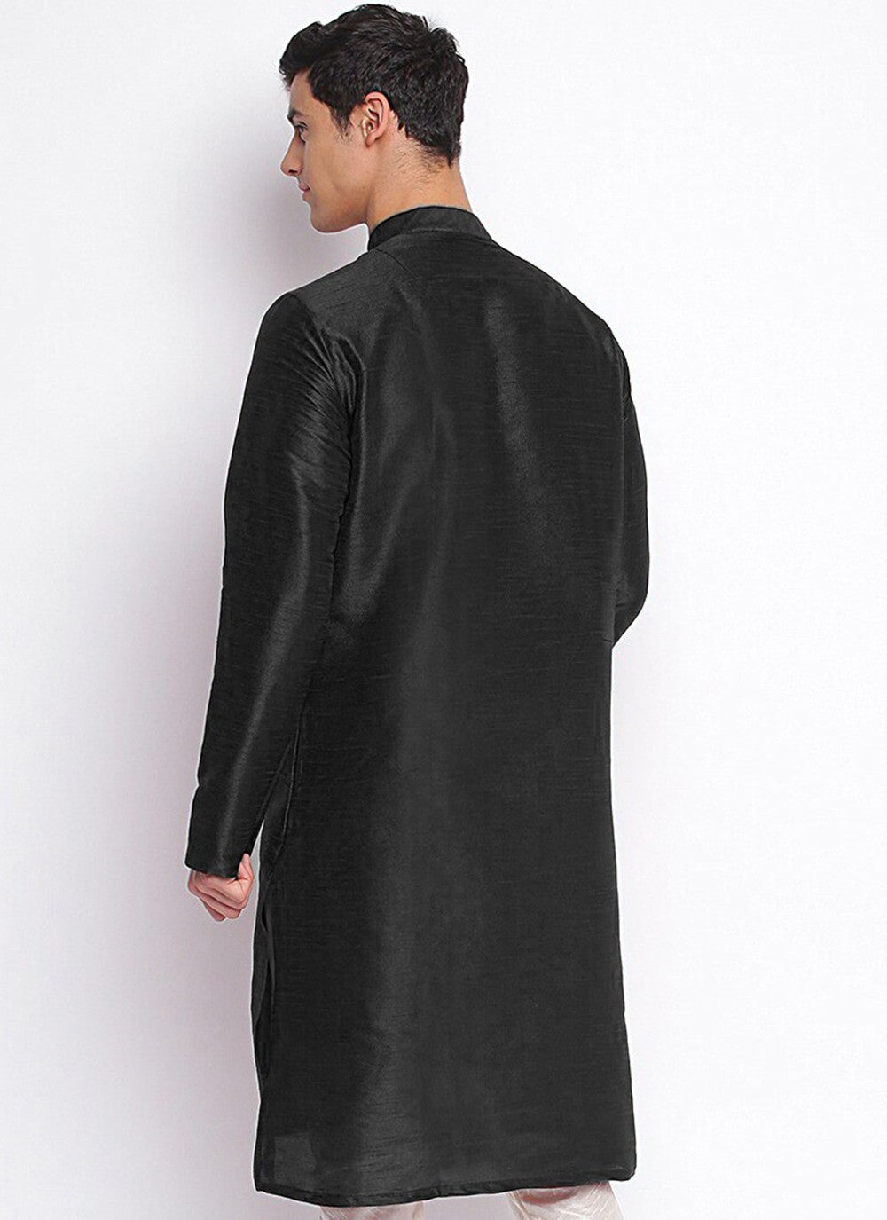 Embroidered Art Dupion Silk Black Angrakha - M3524