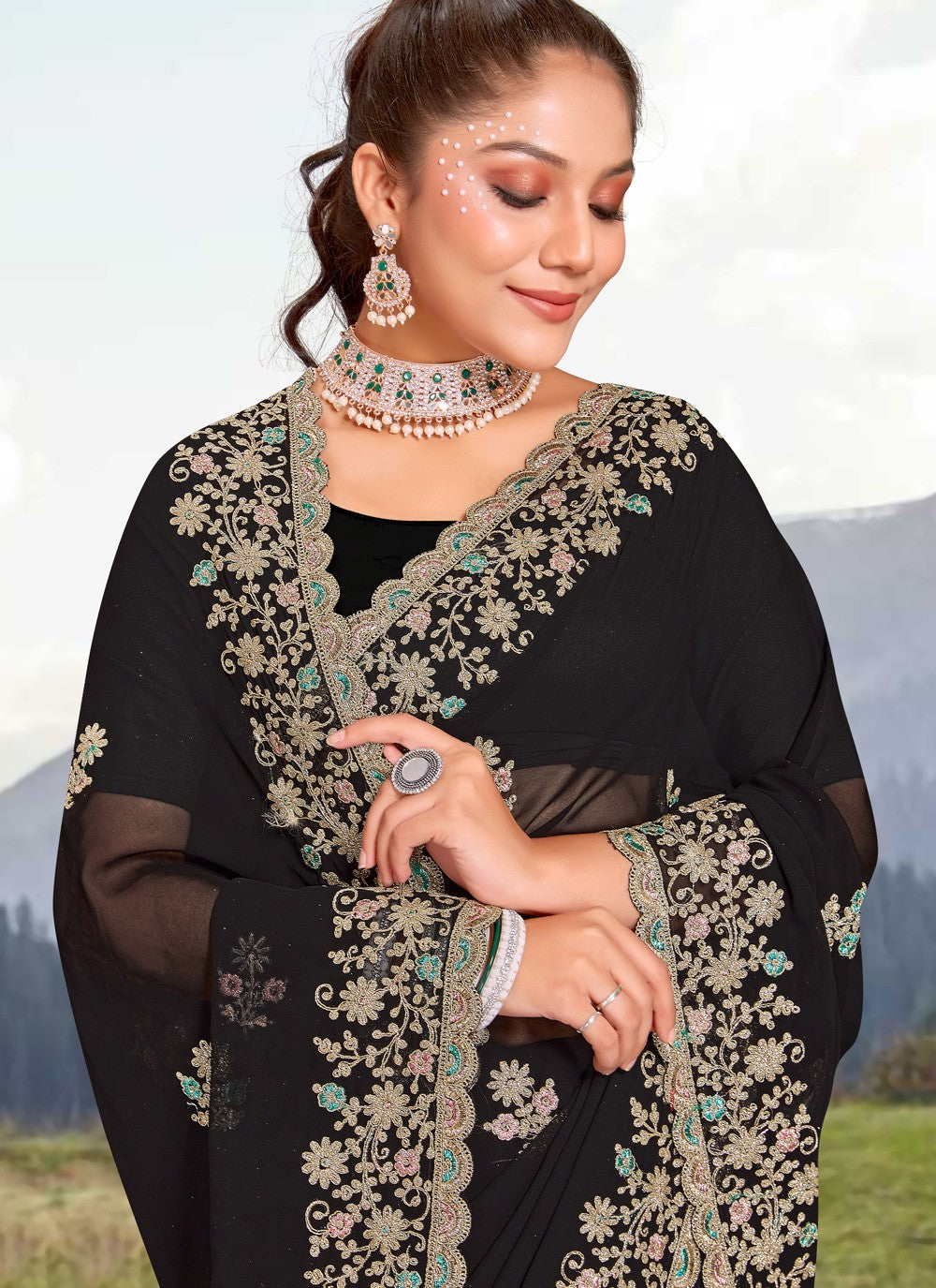 Classic Embroidered Georgette Saree - S3966