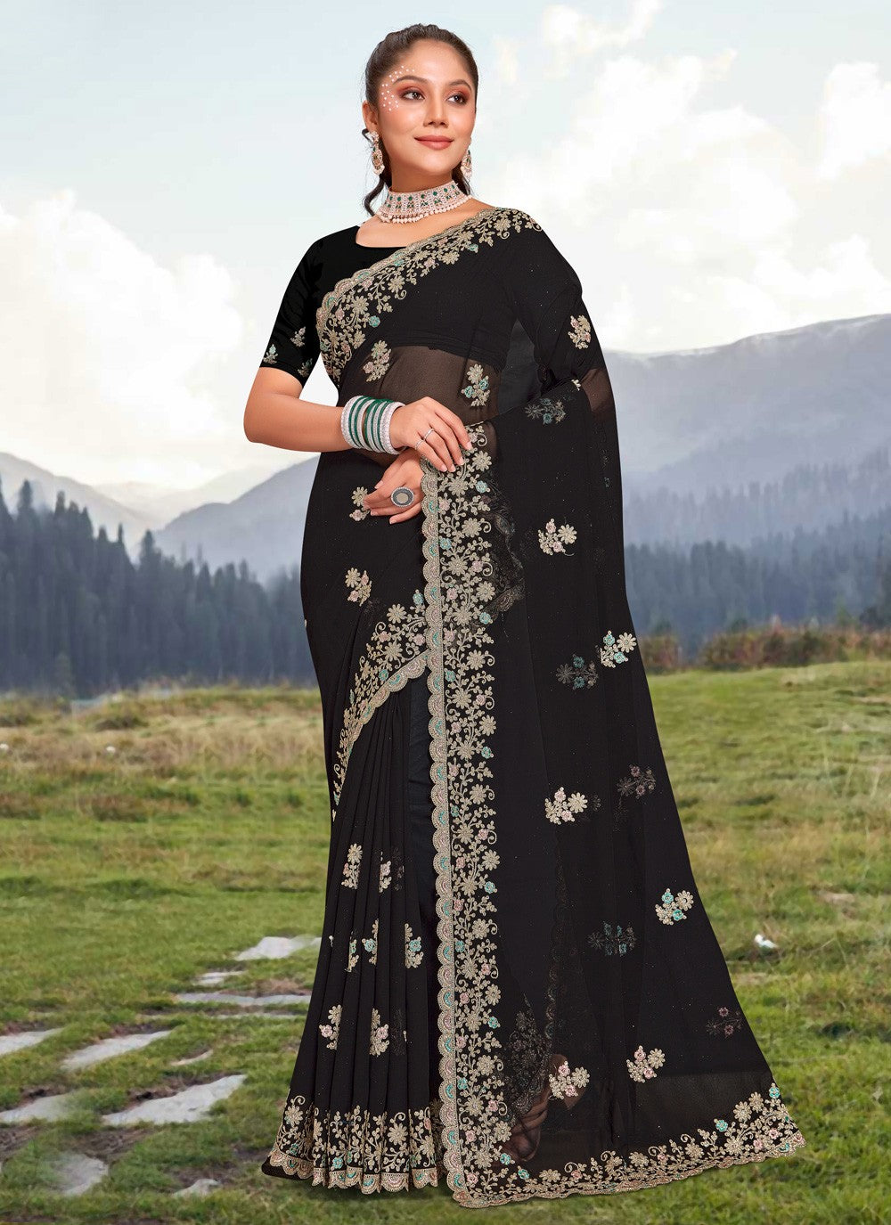 Classic Embroidered Georgette Saree - S3966