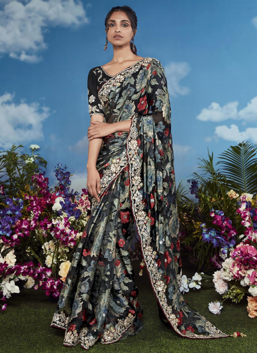 Classic Embroidered Brasso Saree - S8774