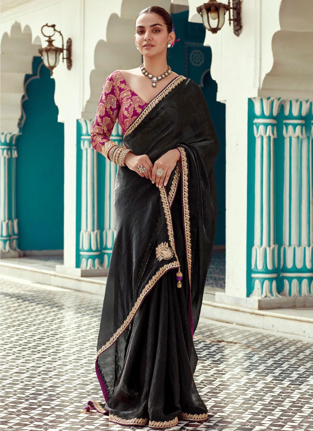 Classic Saree Embroidered Black Organza Saree S13281