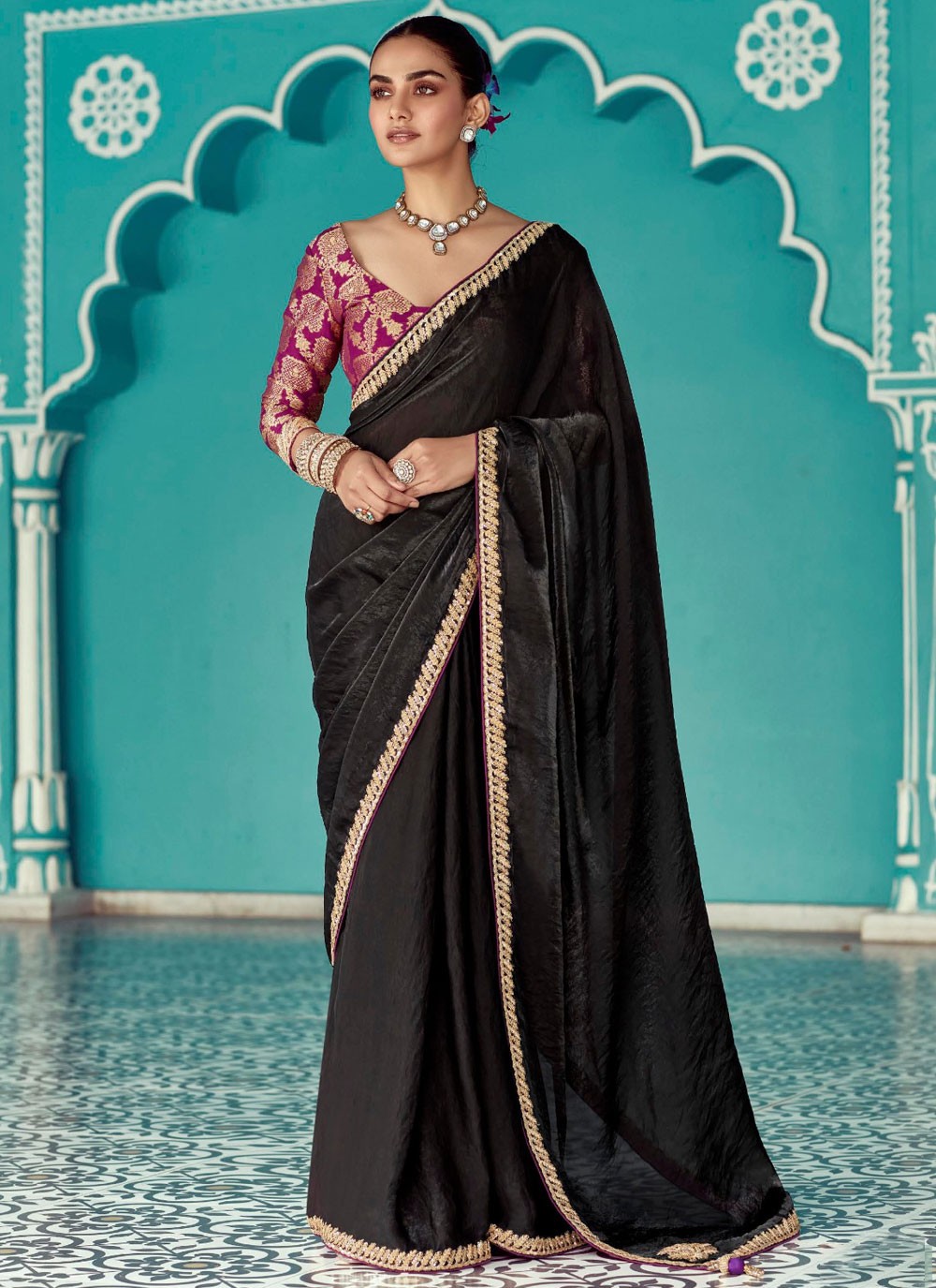 Classic Saree Embroidered Black Organza Saree S13281