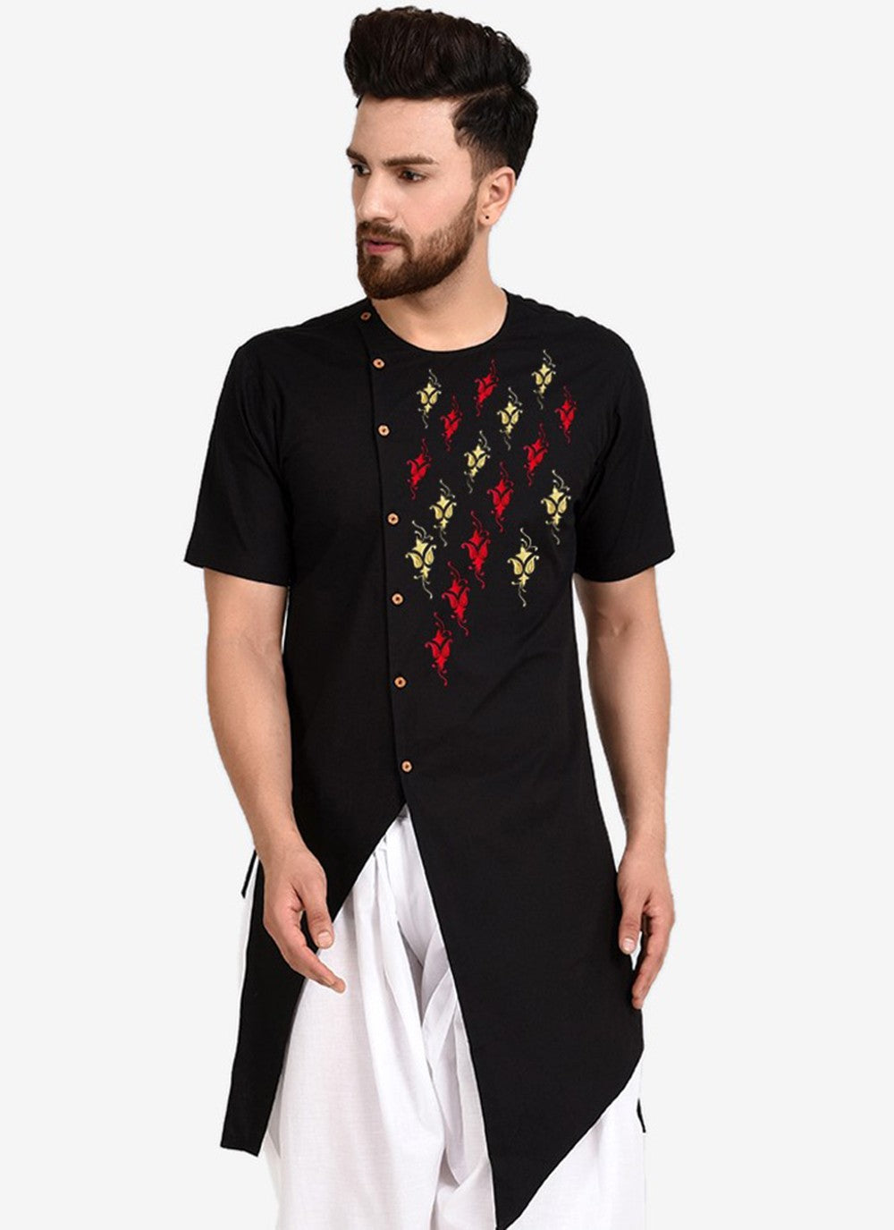 Embroidered Cotton Black Kurta - M2344