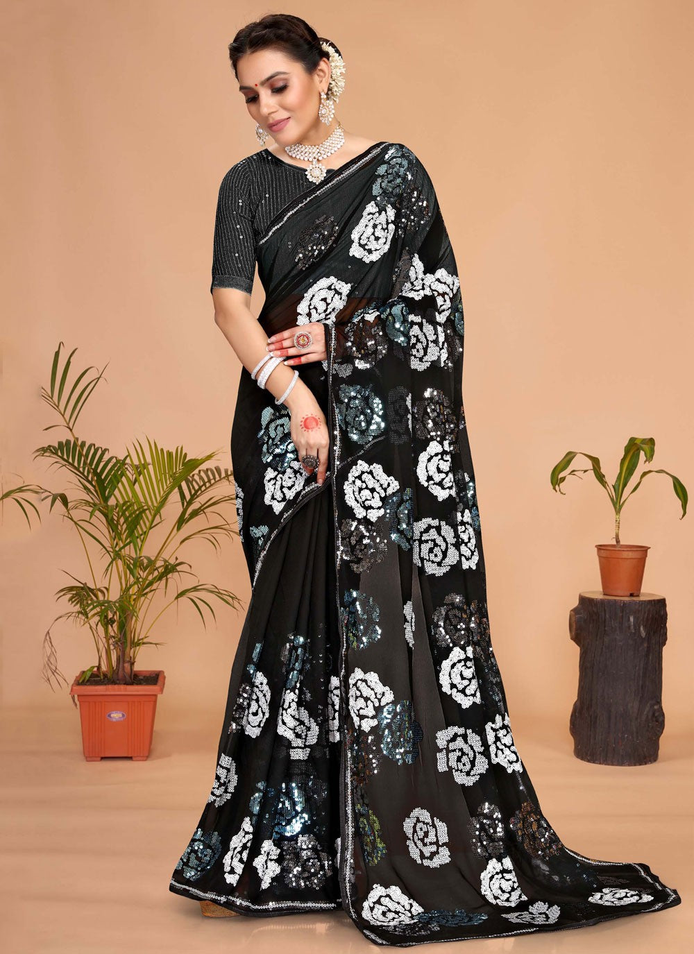Classic Embroidered Georgette Saree - S7569