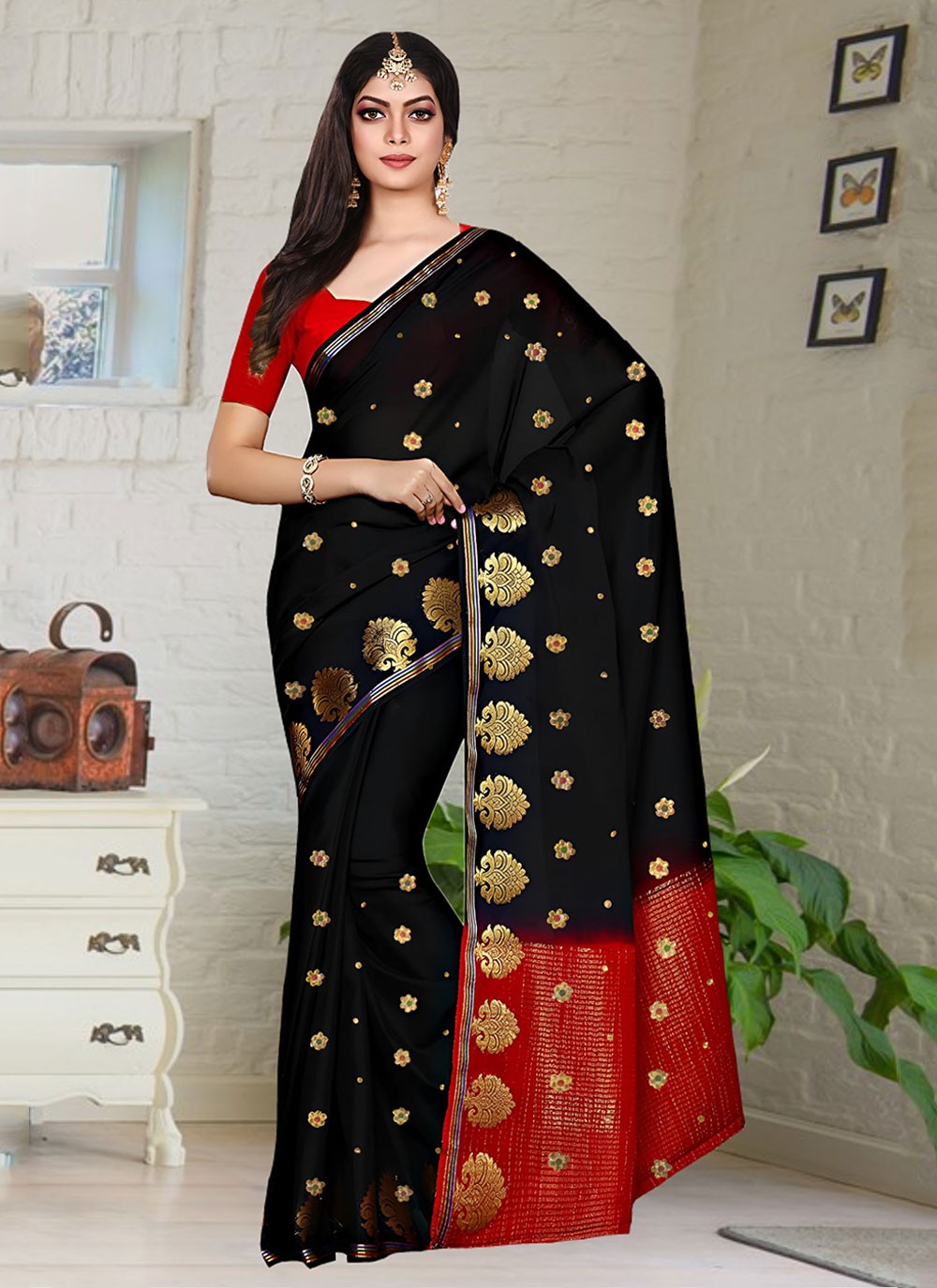 Classic Embroidered Kanjivaram Silk Saree - S6250