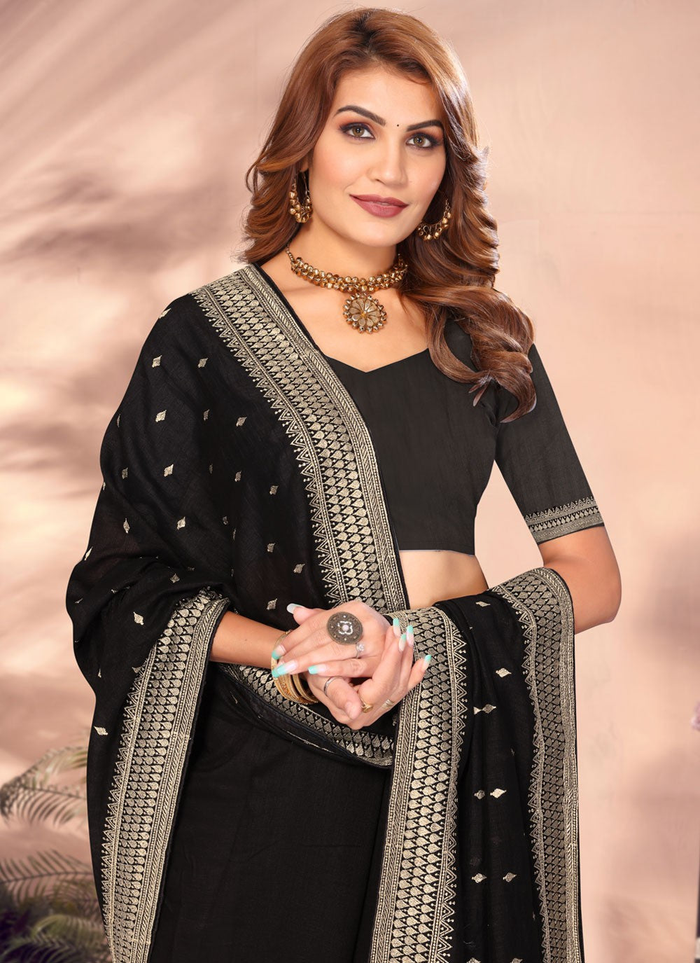Classic Embroidered Vichitra Silk Saree - S8411