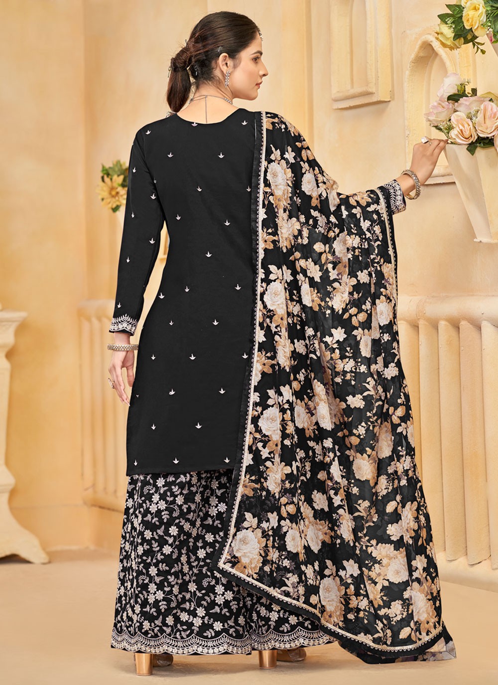 Embroidered Silk Black Salwar Suit T6001