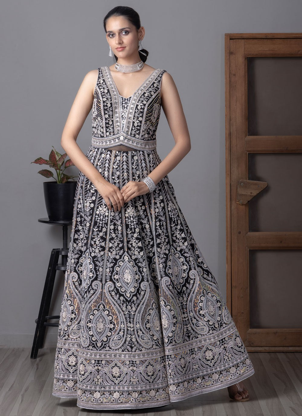 Embroidered Georgette Black Salwar Suit T6523