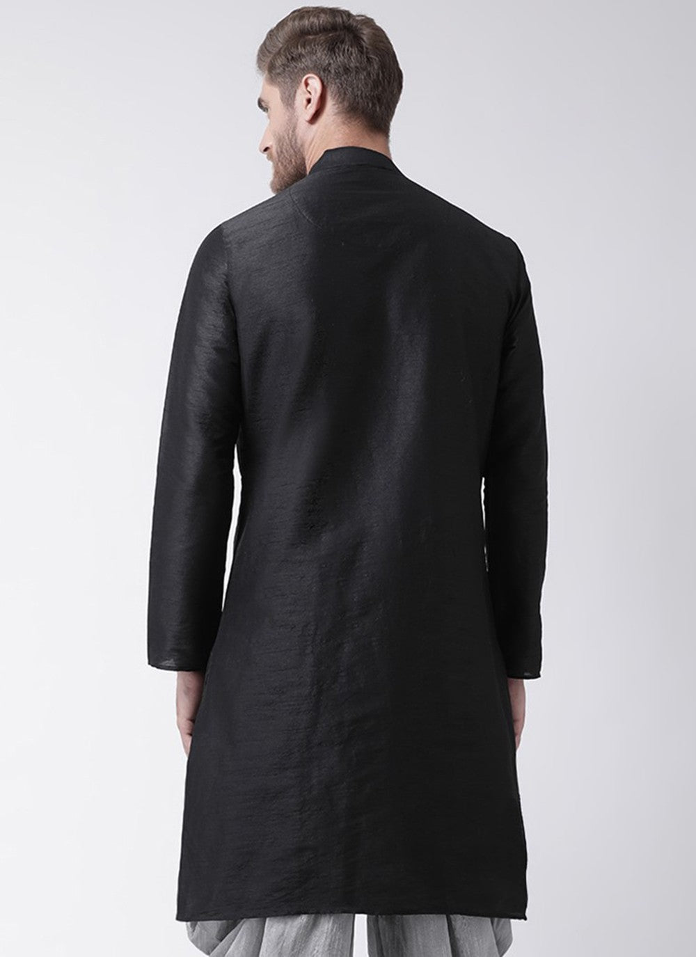 Embroidered Art Dupion Silk Black Angrakha - M3507