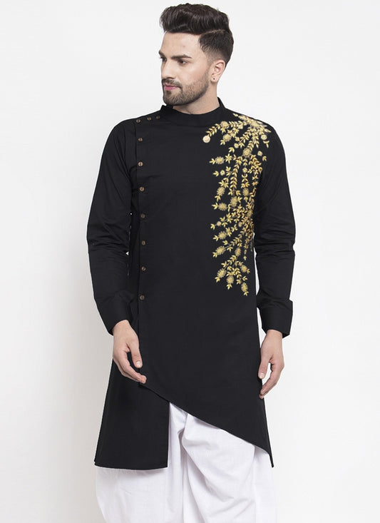Embroidered Blended Cotton Black Kurta - M6165