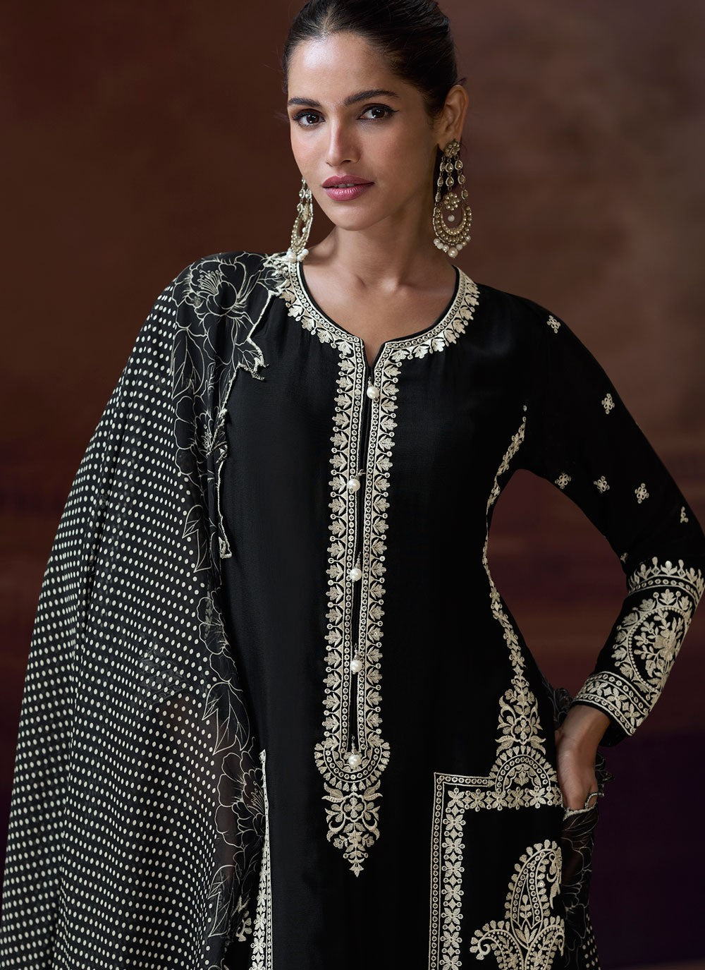 Embroidered Chinon Black Salwar Suit T5934