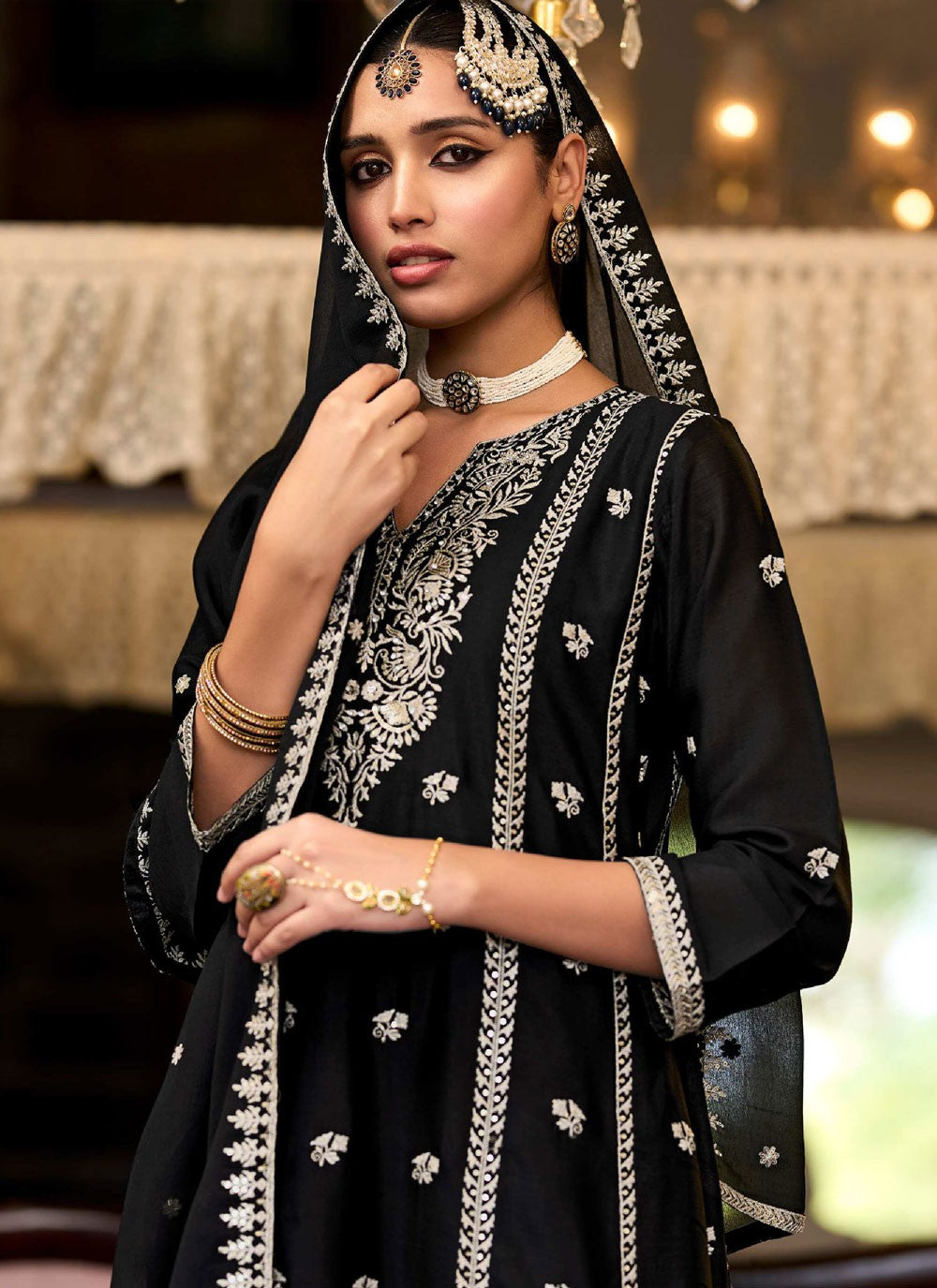 Salwar Suit Embroidered Black T7045