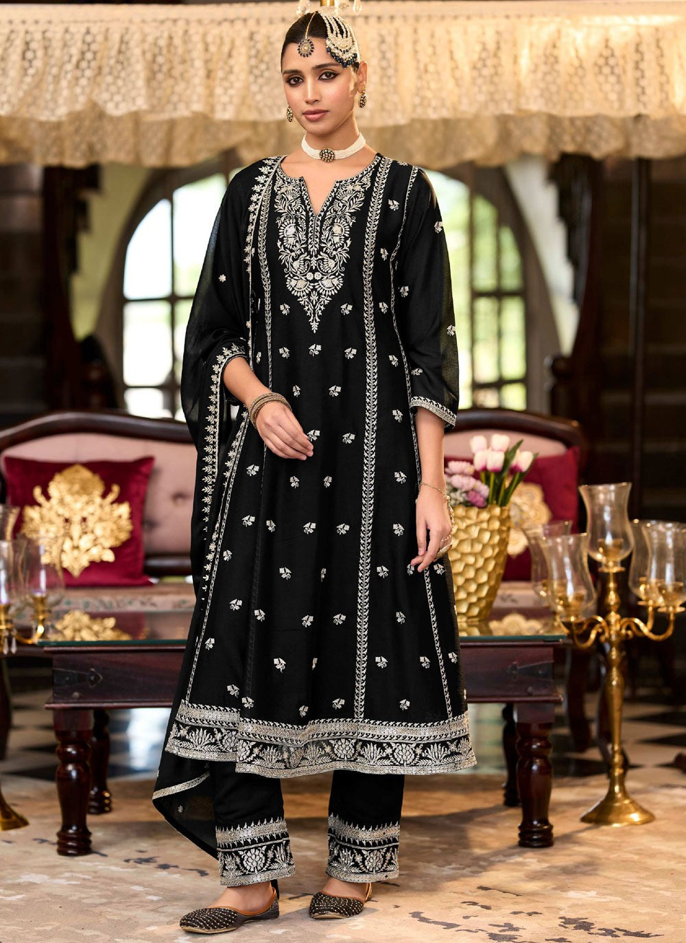 Salwar Suit Embroidered Black T7045