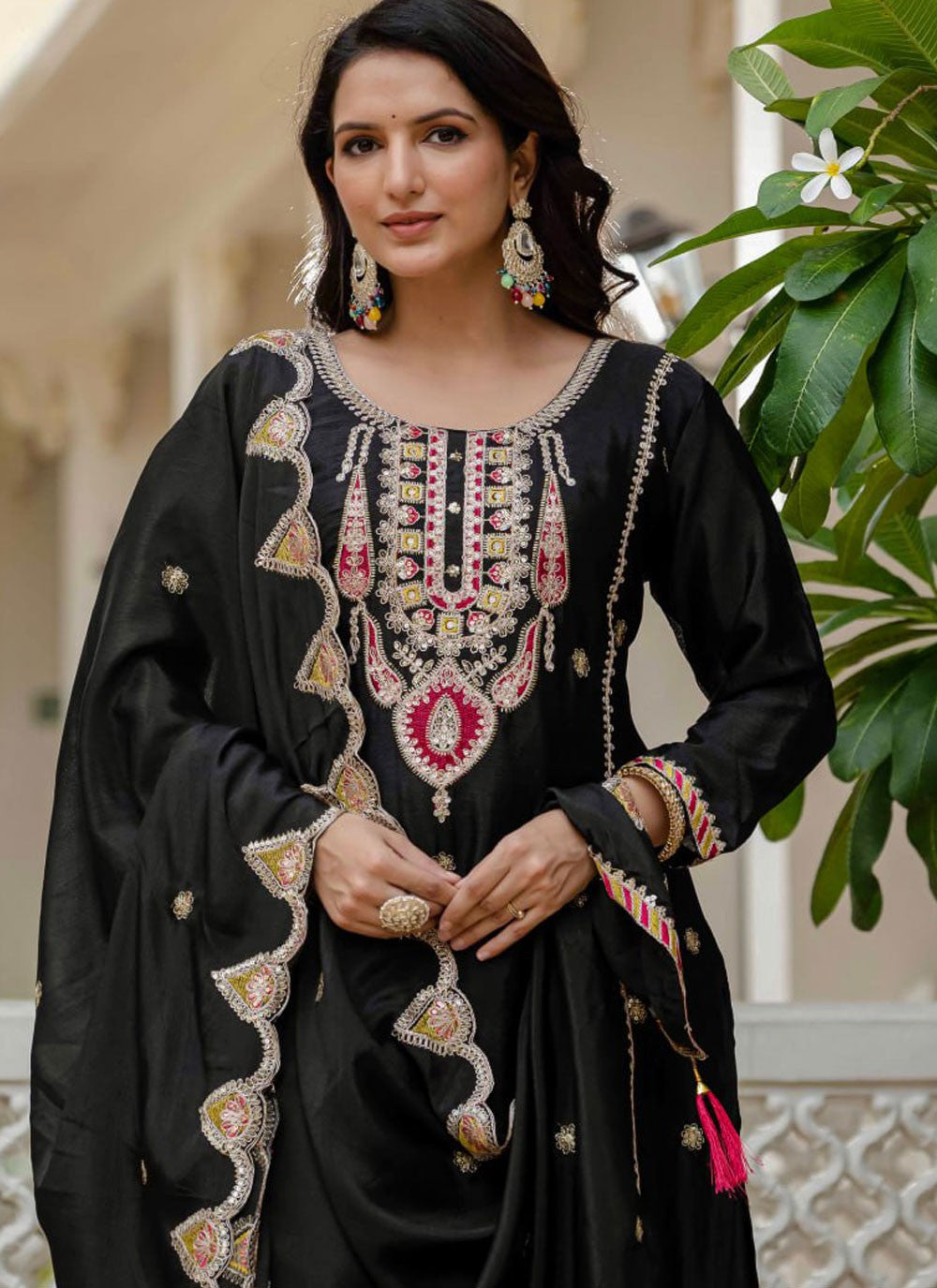 Palazzo Suit Embroidered Black T8879