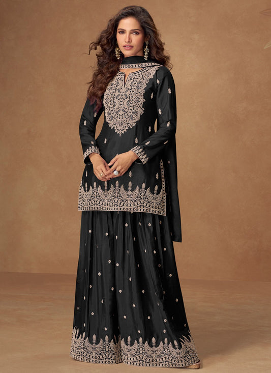 Palazzo Suit Embroidered Black T8540