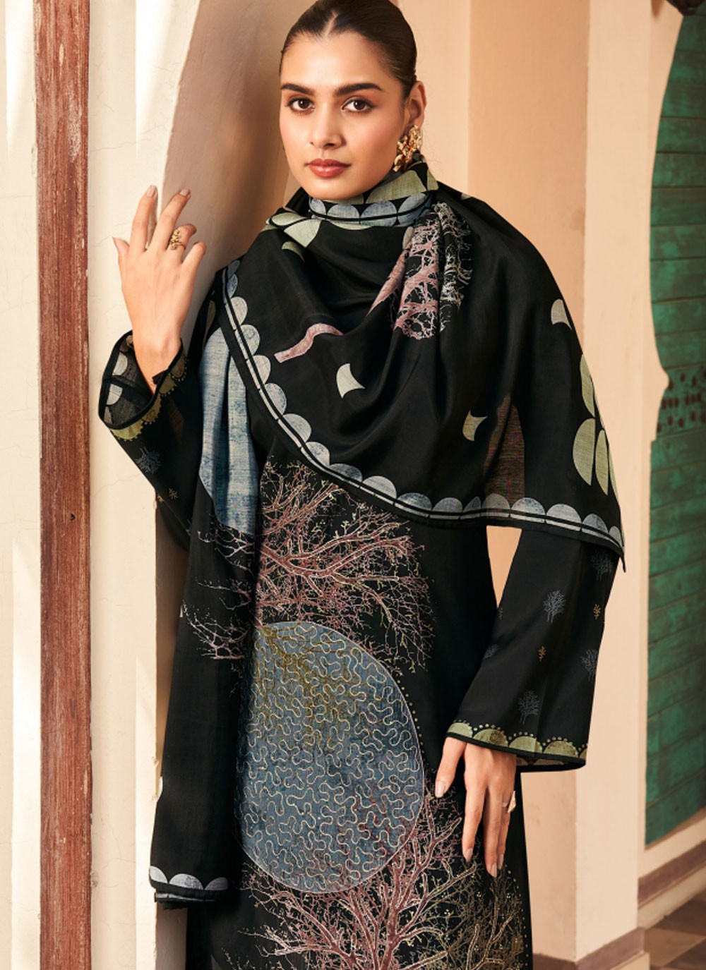 Salwar Suit Embroidered Black Muslin T5161