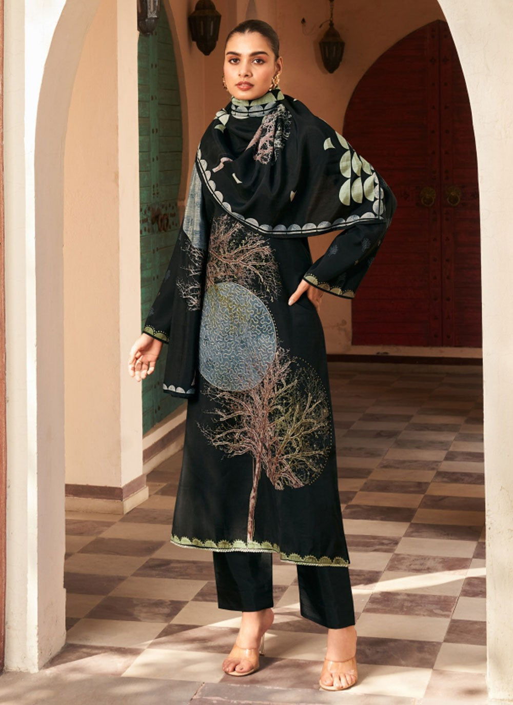 Salwar Suit Embroidered Black Muslin T5161
