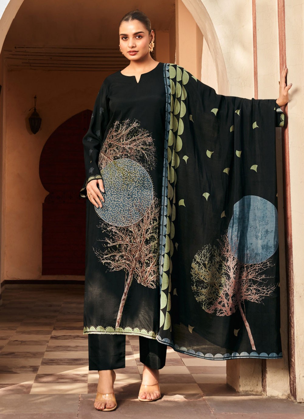 Salwar Suit Embroidered Black Muslin T5161