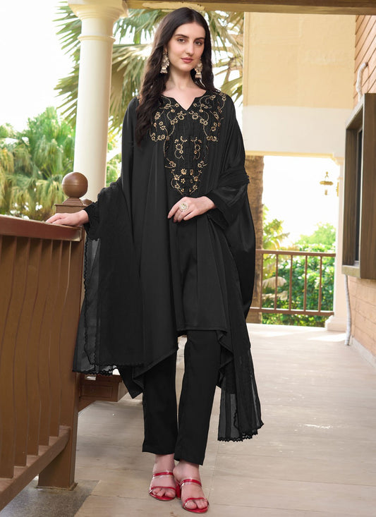 Salwar Suit Embroidered Black Satin T5330