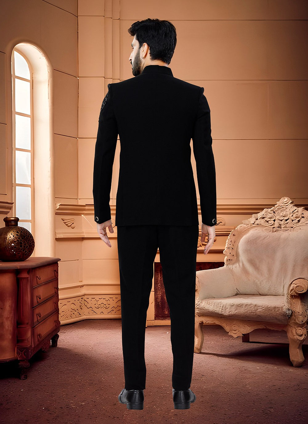 Embroidered Fancy Fabric Black Jodhpuri Suit - M4347