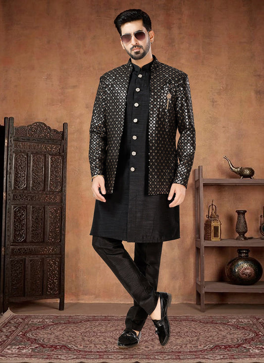 Embroidered Georgette, Silk Black Indo Western - M7023