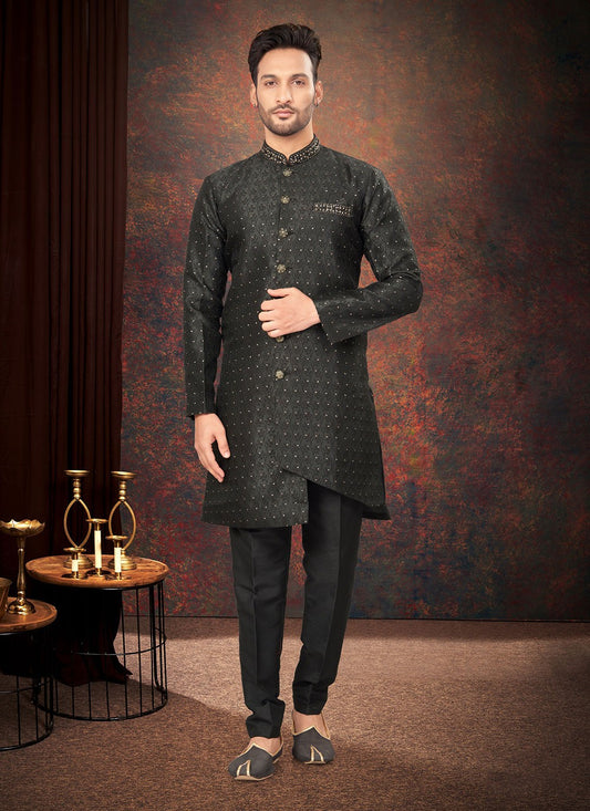 Fancy Work Jacquard Black Indo Western - M7211