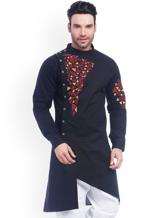 Embroidered Cotton Black Kurta - M2346