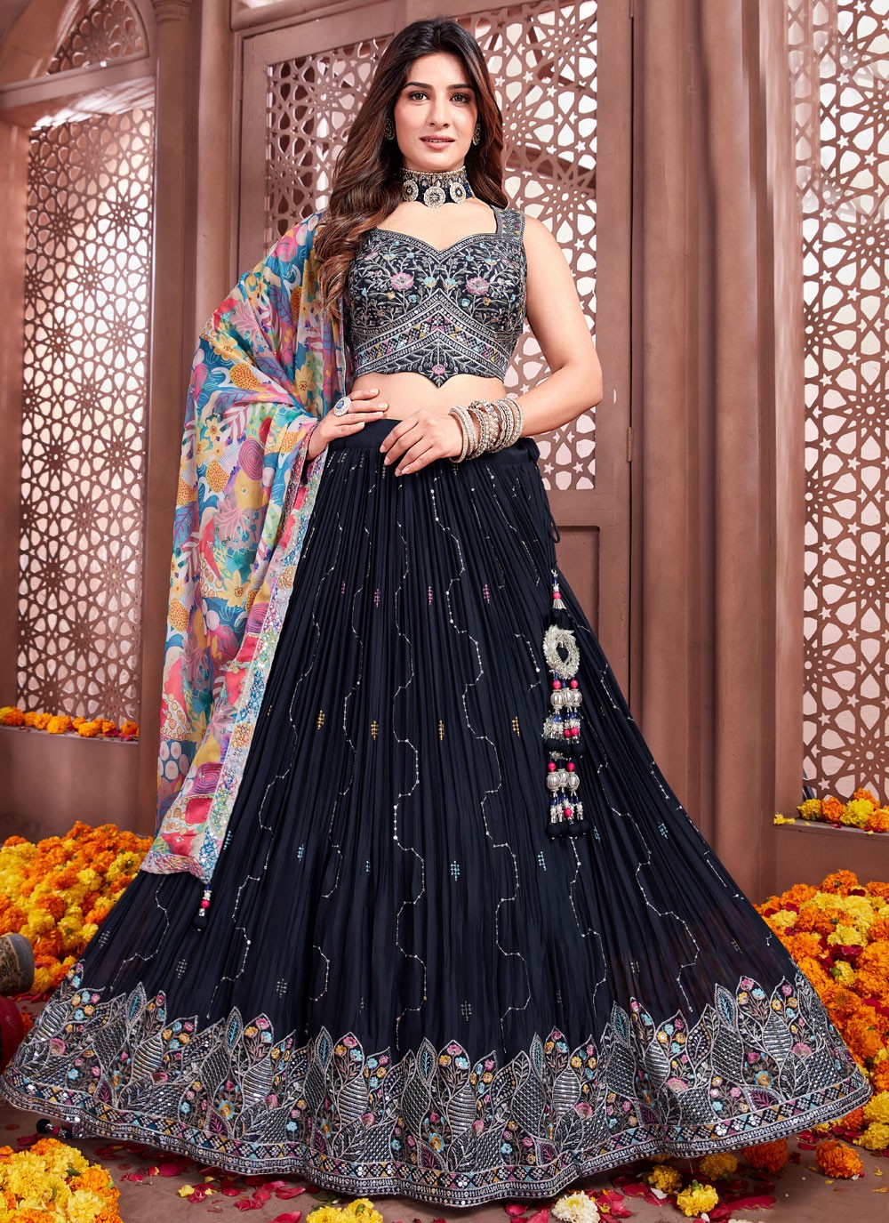 Embroidered Silk Readymade Lehenga Choli - L2673