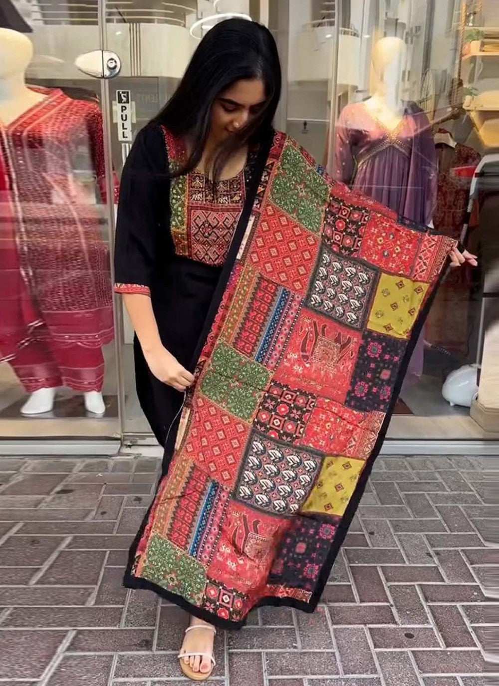 Fancy Work Viscose Black Salwar Suit T6067