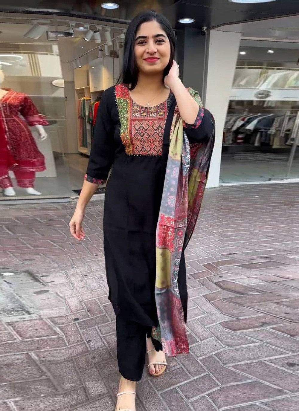 Fancy Work Viscose Black Salwar Suit T6067