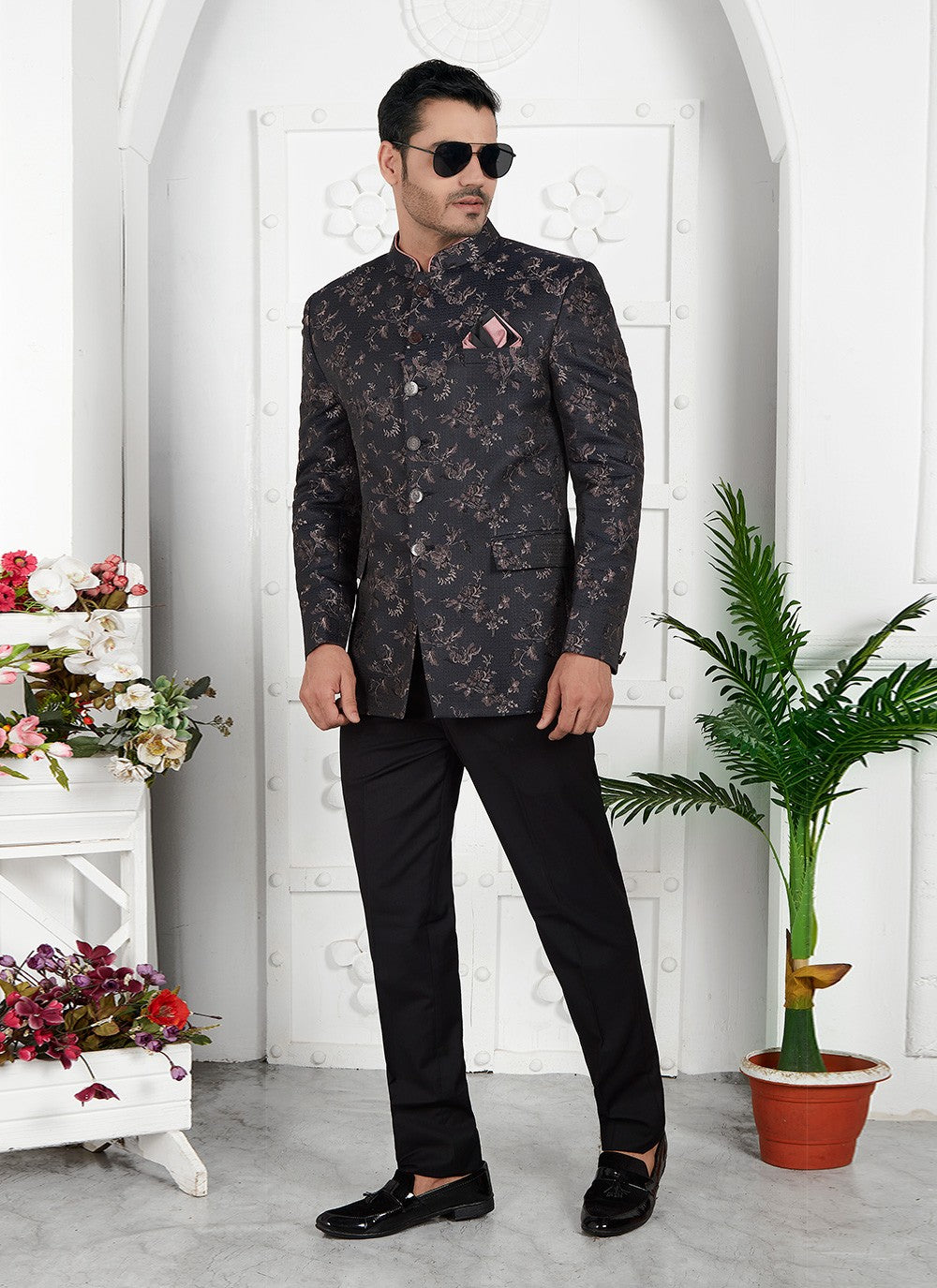 Fancy Work Jacquard Silk Black Jacket Style - M6649