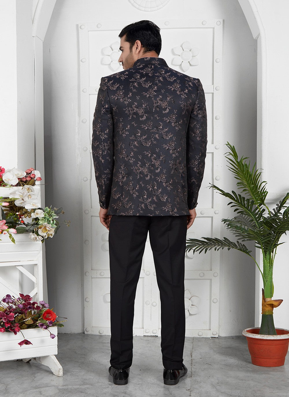 Fancy Work Jacquard Silk Black Jacket Style - M6649