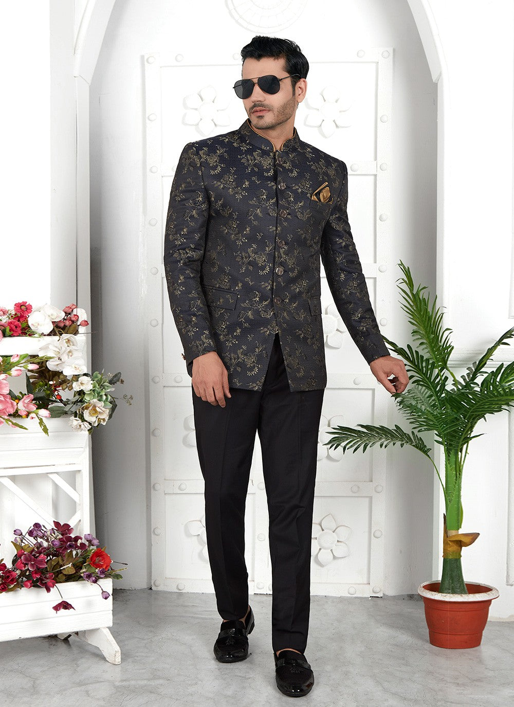 Fancy Work Jacquard Silk Black Jacket Style - M6648