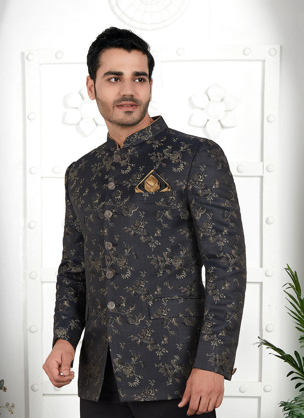 Fancy Work Jacquard Silk Black Jacket Style - M6648