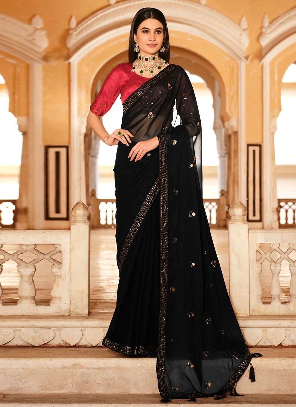 Classic Sequins Chinon Saree - S2716