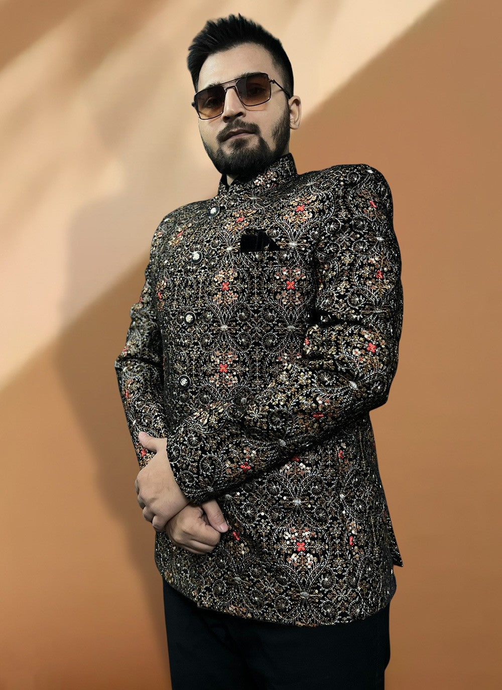 Resham Thread Work Velvet Black Coats & Blazers - M5572
