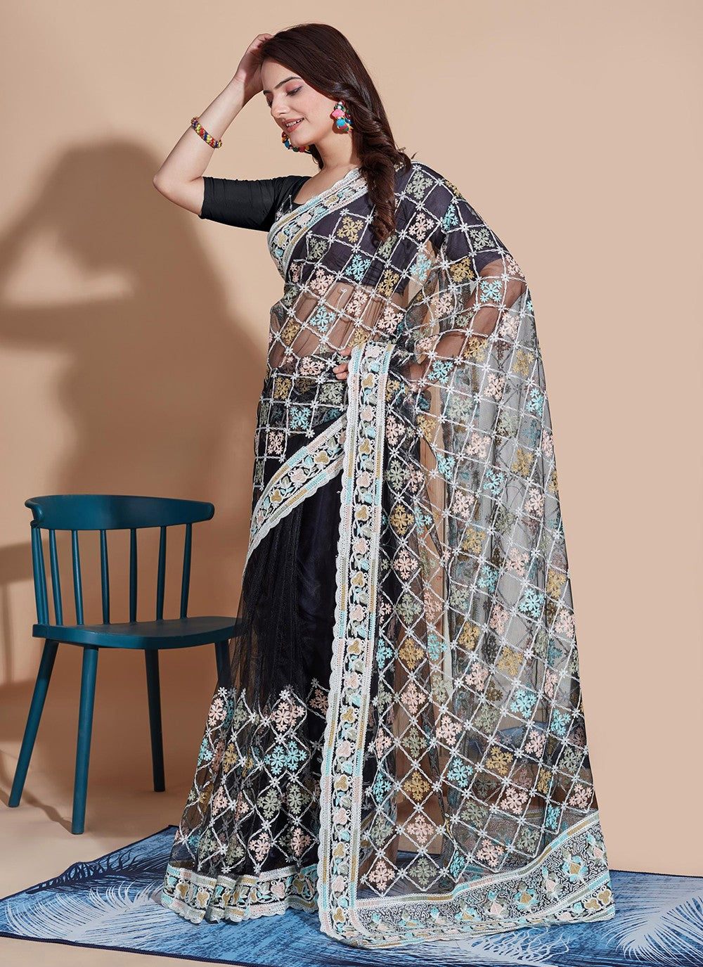 Trendy Embroidered Net Saree - S5270