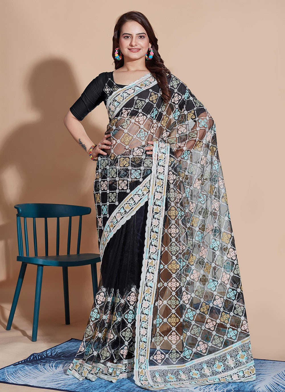 Trendy Embroidered Net Saree - S5270