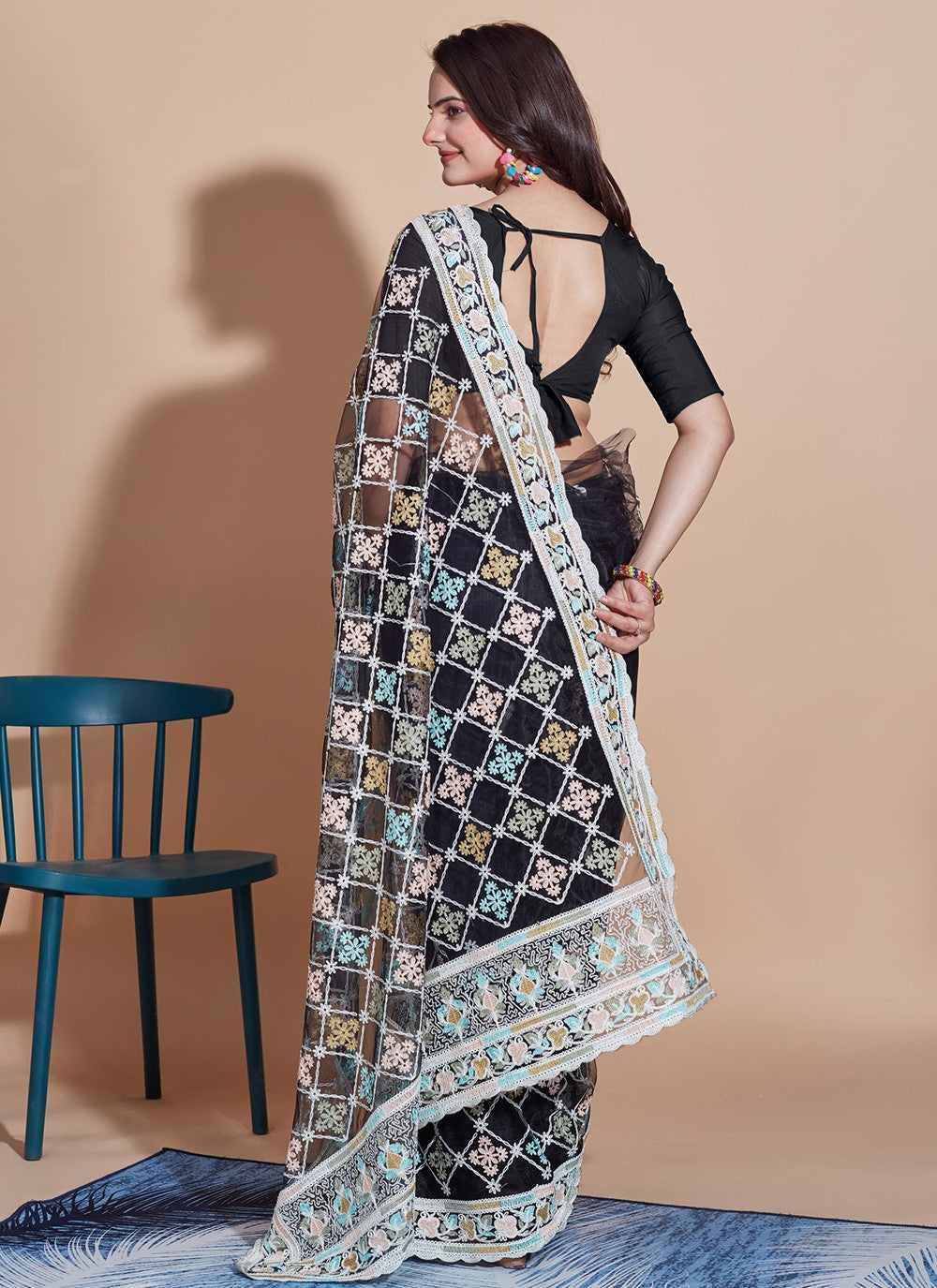 Trendy Embroidered Net Saree - S5270