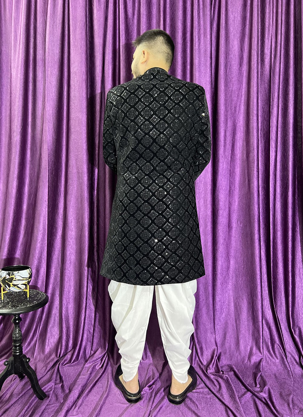 Embroidered Velvet Black Indo Western - M5705