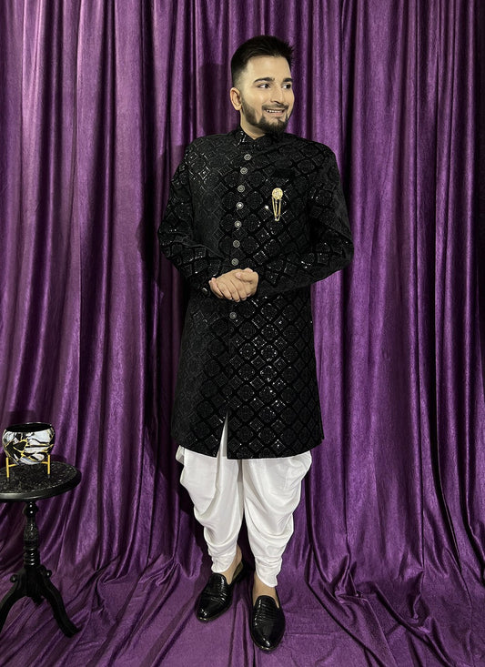 Embroidered Velvet Black Indo Western - M5705
