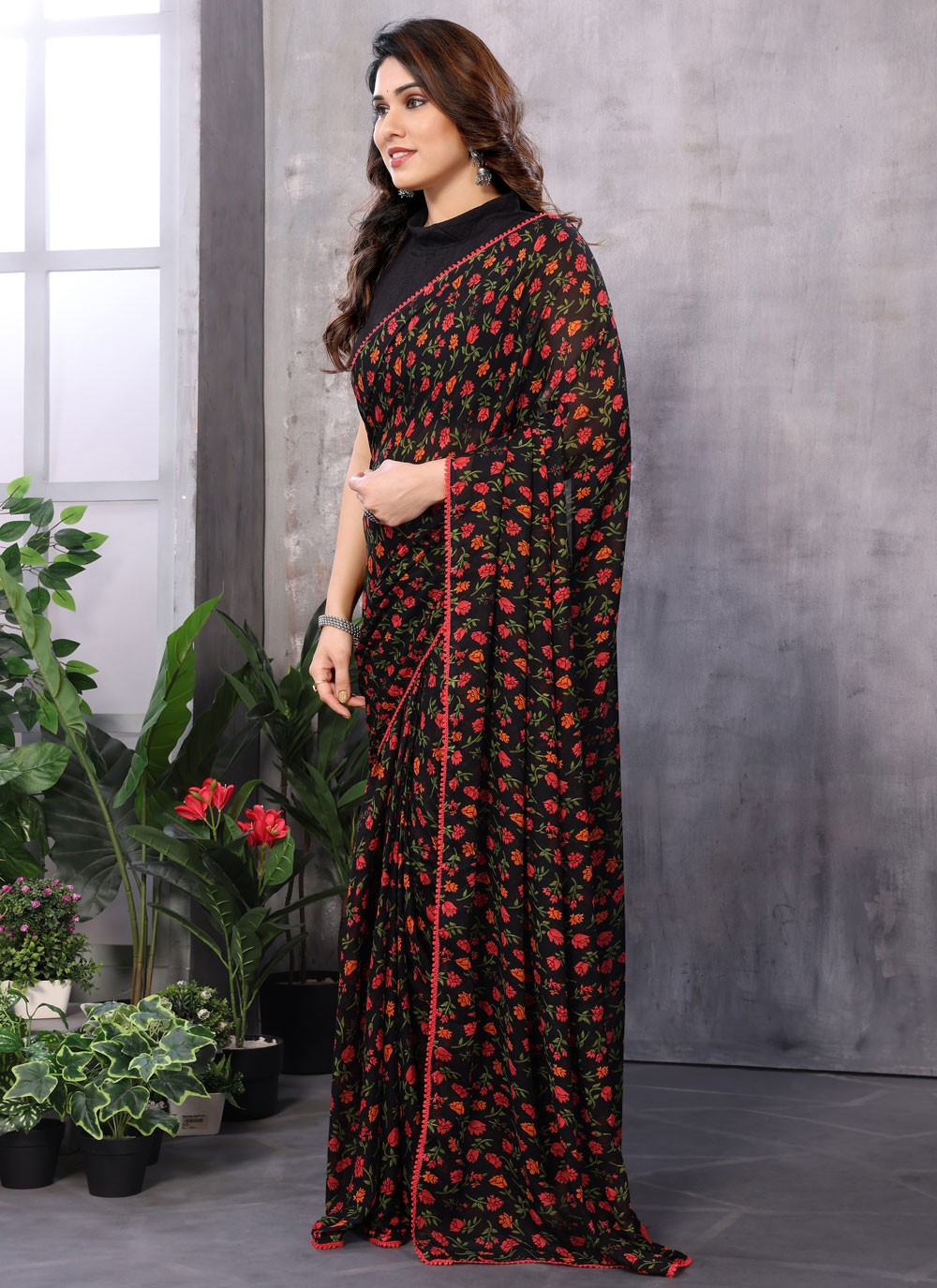 Classic Border Work Georgette Saree - S7329