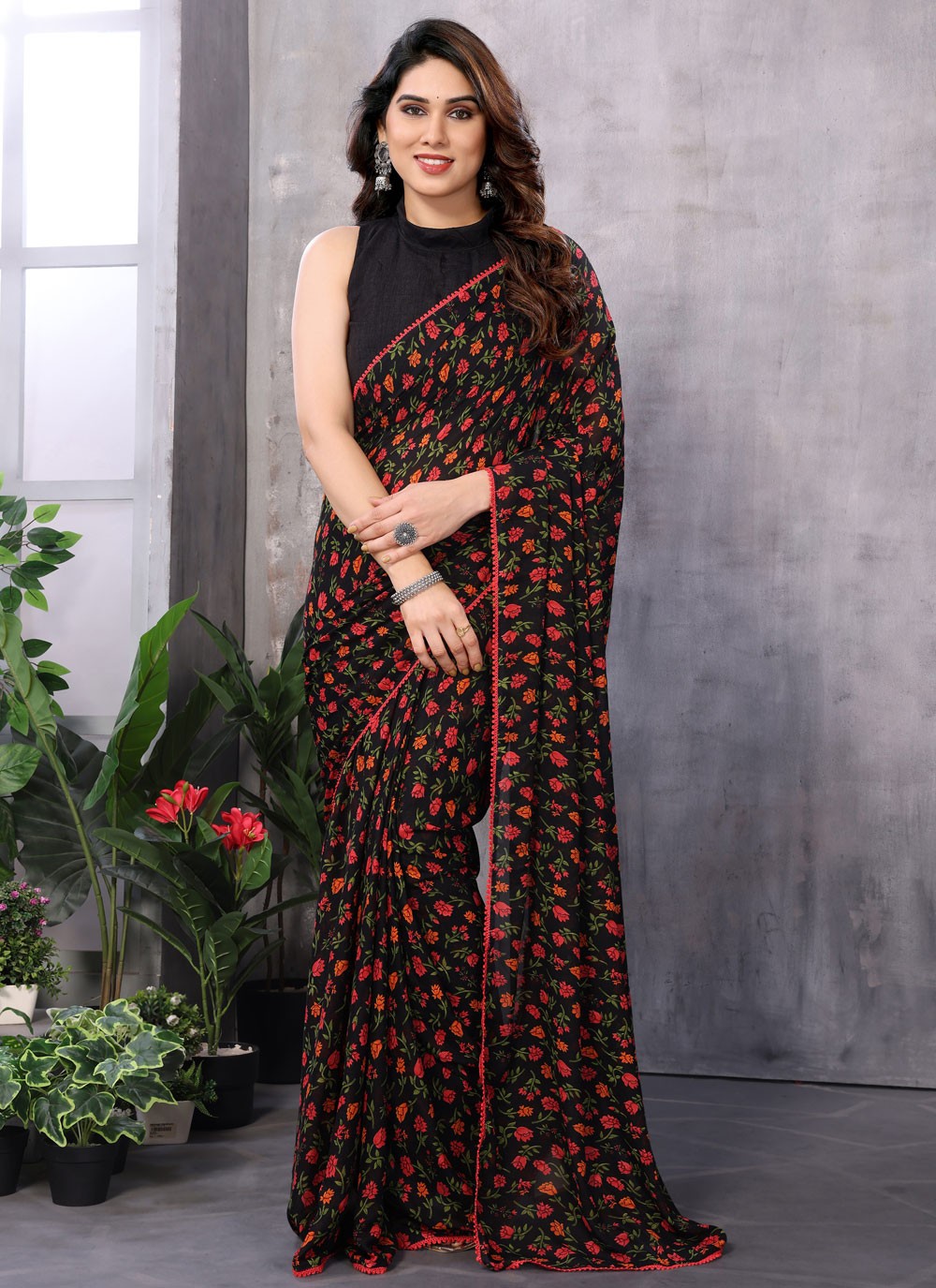 Classic Border Work Georgette Saree - S7329