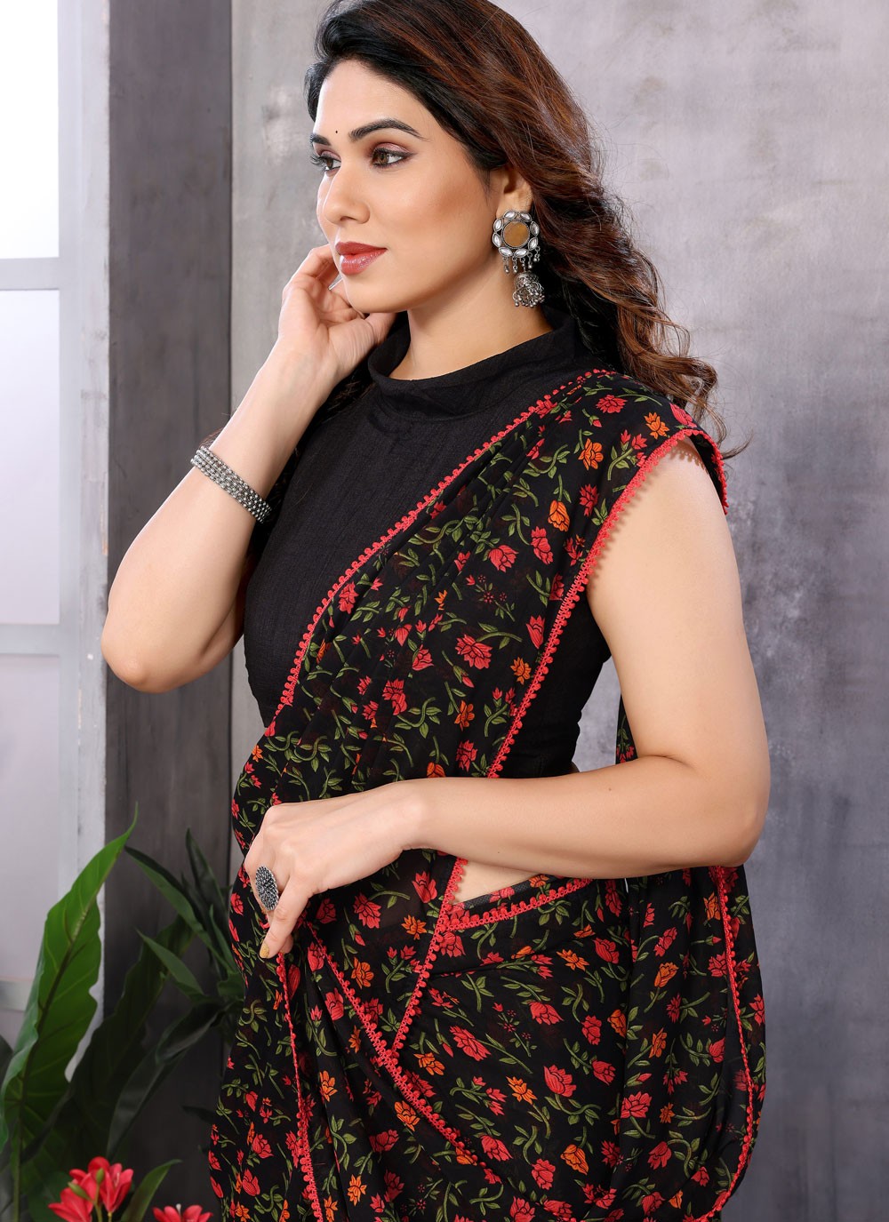 Classic Border Work Georgette Saree - S7329