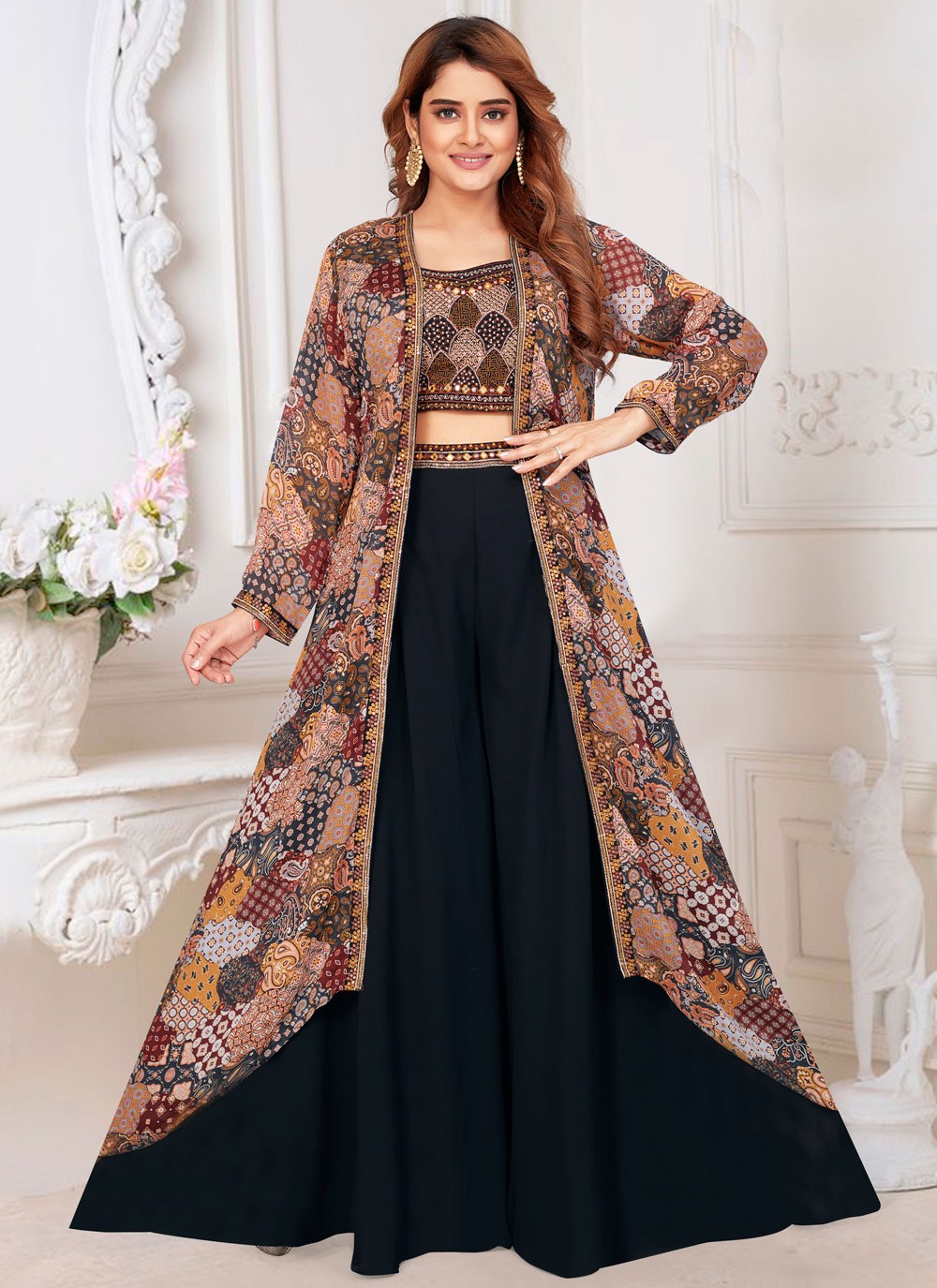 Digital Print Georgette Black Lehenga Choli L3488
