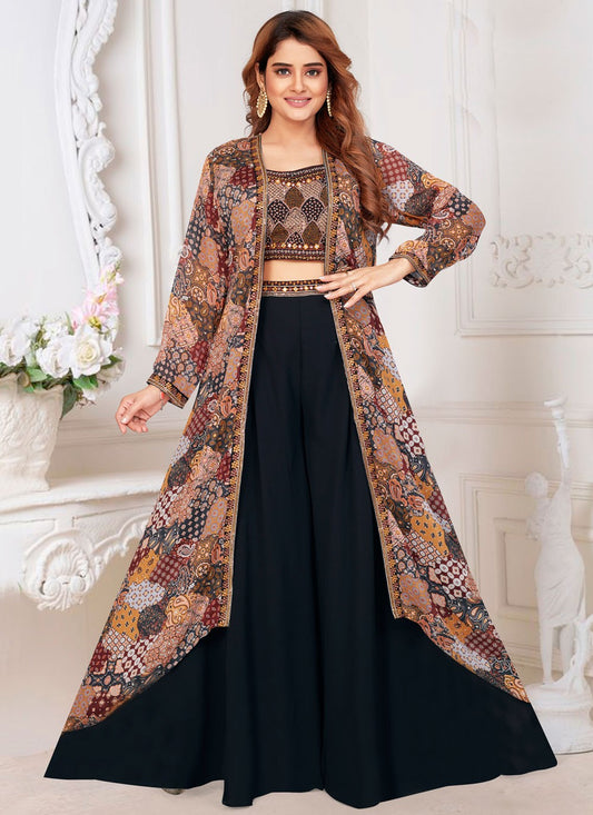 Digital Print Georgette Black Lehenga Choli L3488