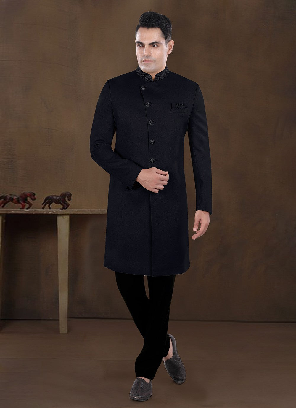 Embroidered Imported Black Indo Western - M8229