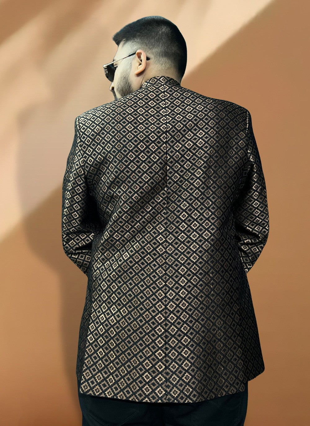 Woven Jacquard Black Coats & Blazers - M5573