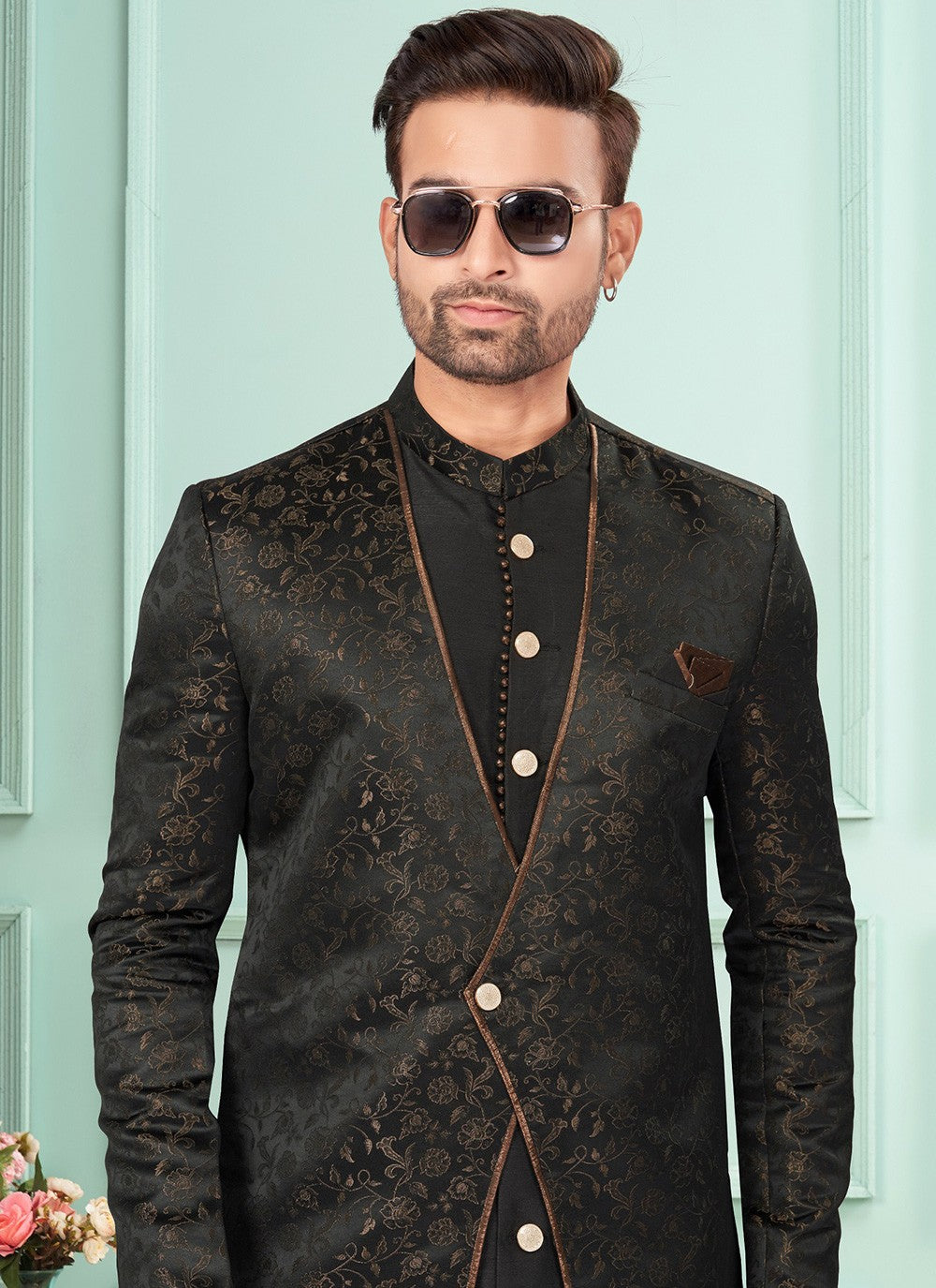 Jacquard Work Jacquard Black Indo Western - M7274